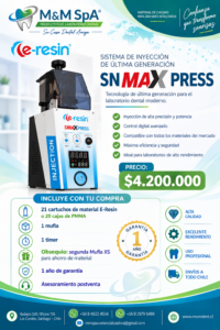 Sistema de inyección E-Resin SN Max Press, imagen promocional M&M SpA, precio $4.200.000