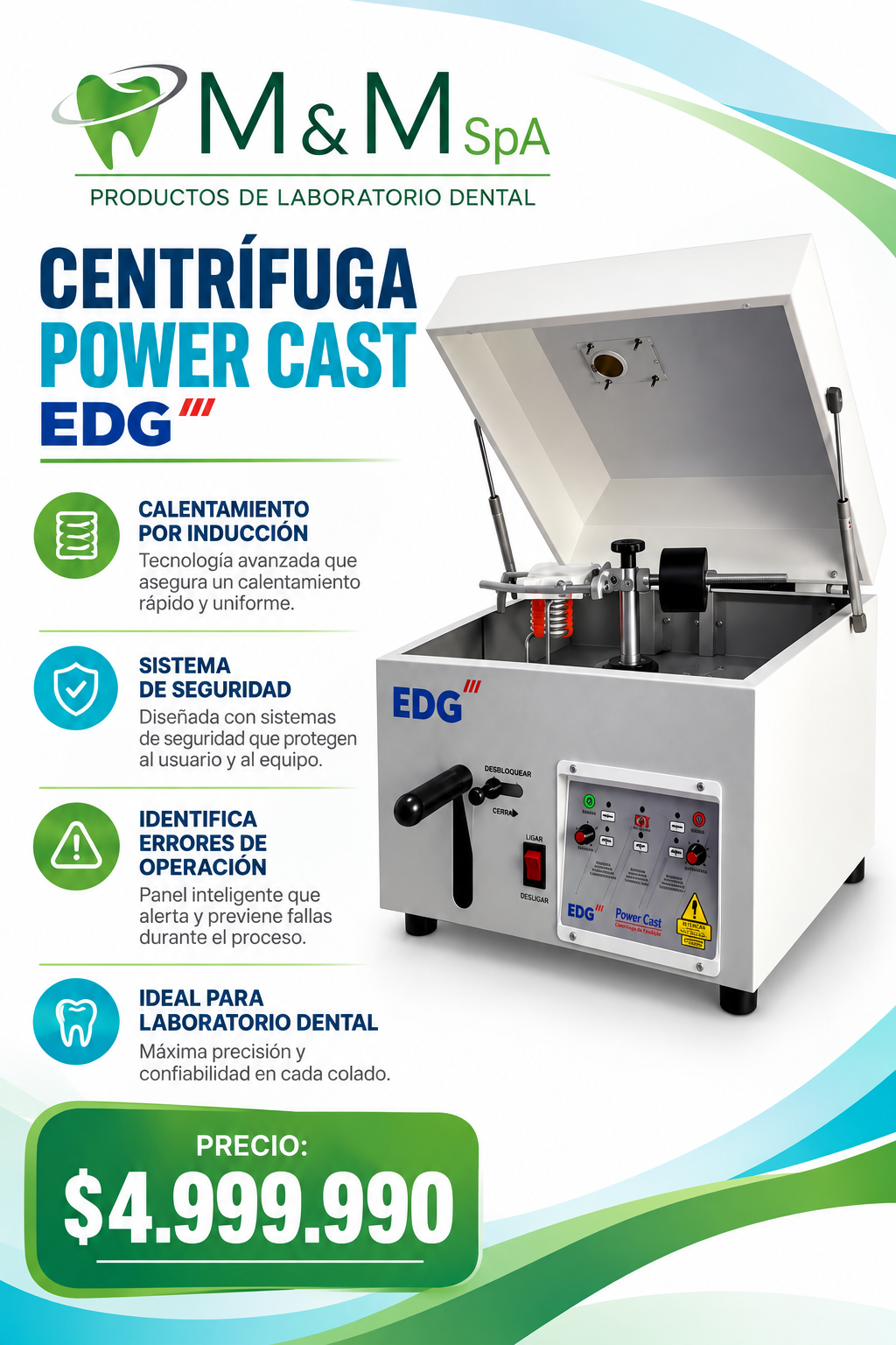 Centrífuga EDG Power Cast para laboratorio dental, M&M SpA, precio $4.999.990