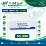Papel articular SkyDent, 144 hojas, 21 × 77 mm, 80 micras. Precio $5.990